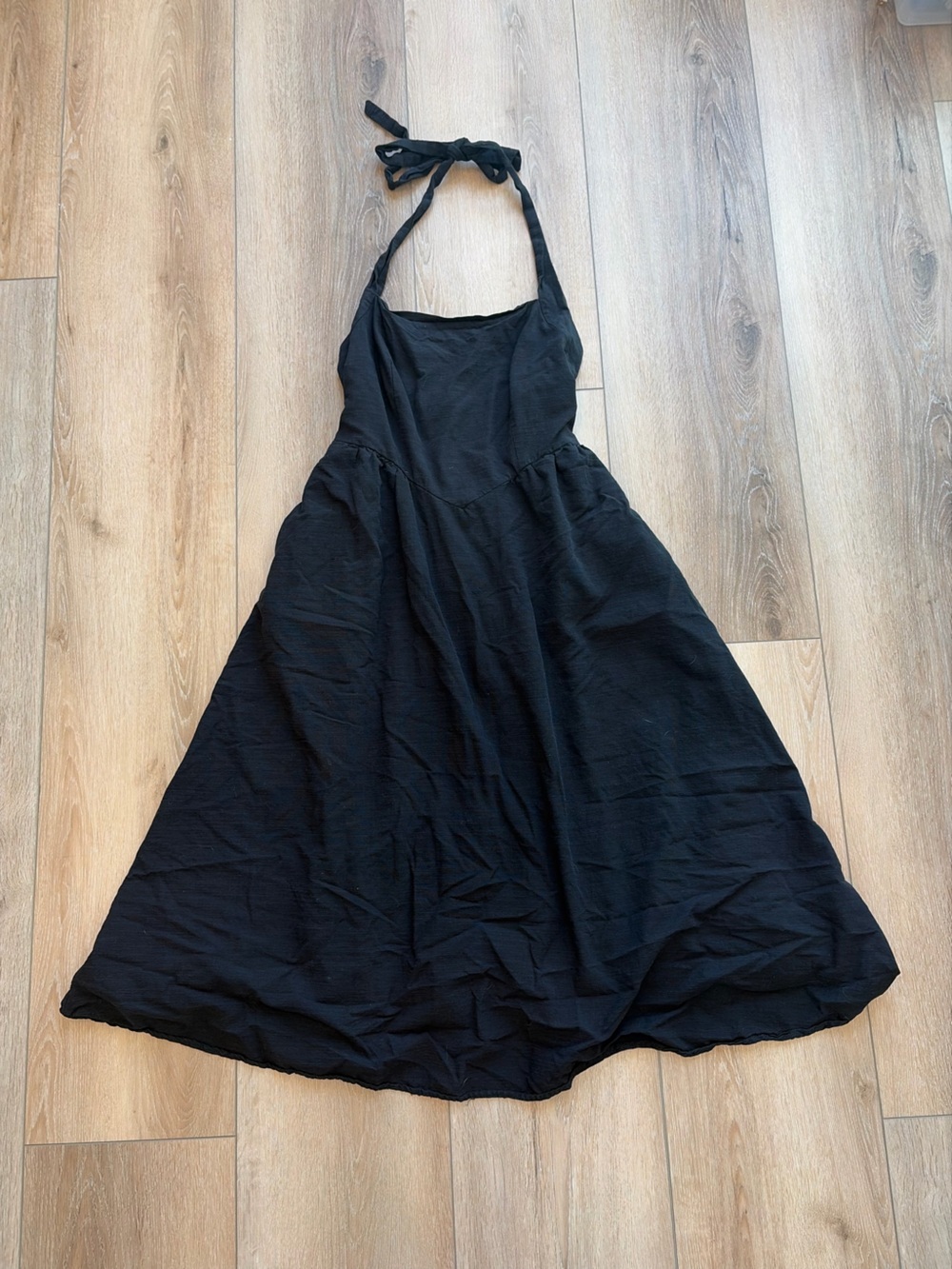 Halter Neck Black Asymmetrical Midi Dress